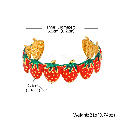 304 Stainless Steel Enamel Red Strawberry Open Cuff Bangles for Women WG62D08-01-1