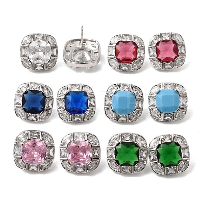 Brass Pave Cubic Zirconia & Glass Stud Earrings EJEW-G471-03P-1