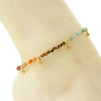 Chakra Grade A Natural Amethyst & Lapis Lazuli & Amazonite & Green Aventurinee & Tiger Eye & Carnelian & Red Jasper Faceted Round Beaded Anklets AJEW-AN00882-1