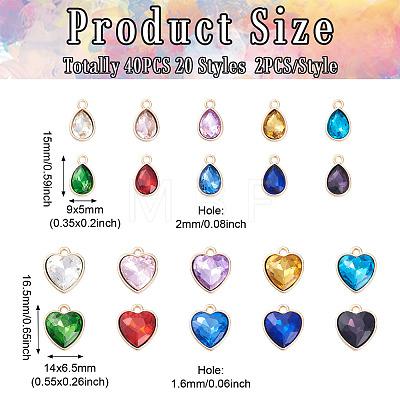  40Pcs 20 Styles Faceted Glass Rhinestone Pendants GLAA-TA0001-44-1