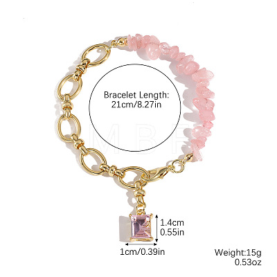 Natural Rose Quartz Nuggets Beaded & Alloy Oval Link Chain Bracelets WGDF26A-05-1