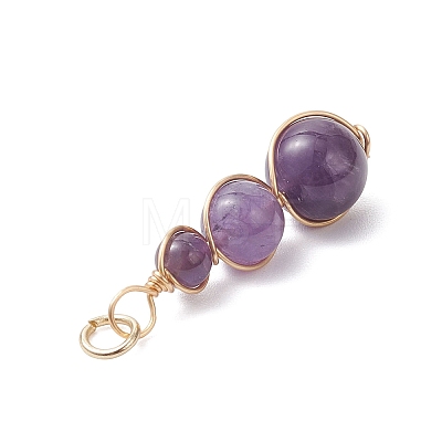 Natural Amethyst Round Beaded Pendants PALLOY-JF04700-02-1