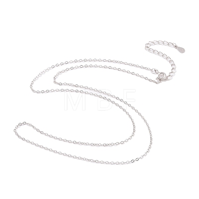 Rhodium Plated 925 Sterling Silver Flat Cable Chain Necklace NJEW-A011-01C-P-1