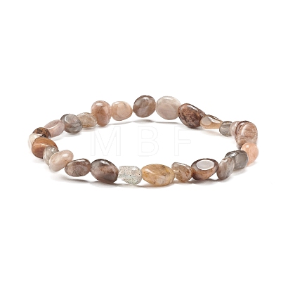 Natural Black Sunstone Nuggets Beads Stretch Bracelet for Her BJEW-JB06951-03-1