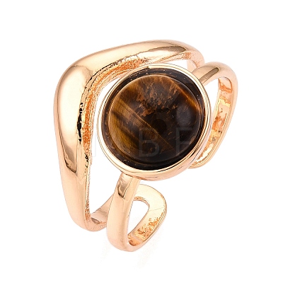 Round Natural Tiger Eye Finger Rings RJEW-N046-10D-1