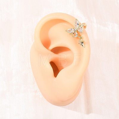 Butterfly with Star Brass Micro Pave Clear Cubic Zirconia Cuff Earrings EJEW-H178-11G-1