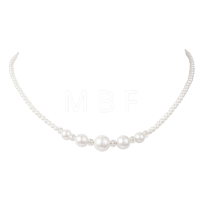 Round Shell Pearl and Electroplated Glass Graduated Beaded Necklaces NJEW-JN05747-1