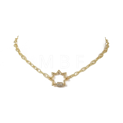 Brass Paperclip Chain Necklaces with Star Brass Micro Pave Clear Cubic Zirconia Screw Carabiner Lock Charms NJEW-JN06411-1