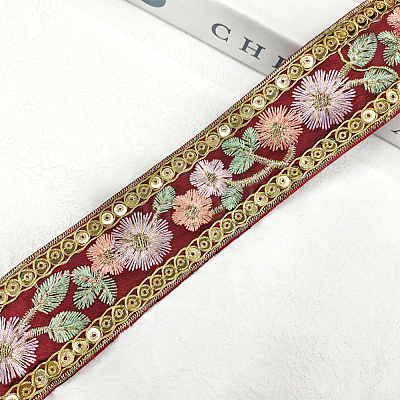 10 Yards Embroidery Flower Polyester Ribbon PW-WG22962-04-1