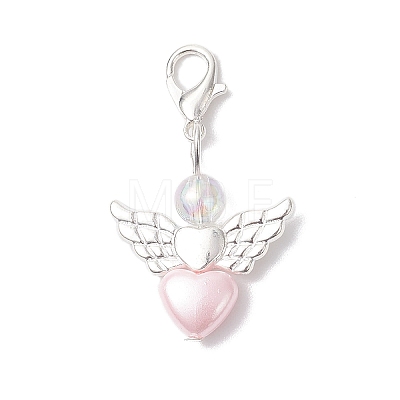 Opaque Acrylic Heart Angel Pendant Decorations HJEW-JM04528-1