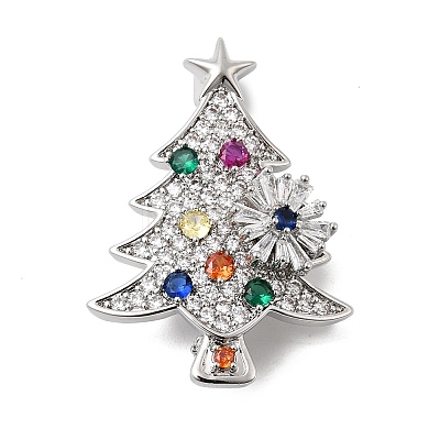 Brass Micro Pave Cubic Zirconia Lapel Pin Brooches JEWB-C050-01P-1