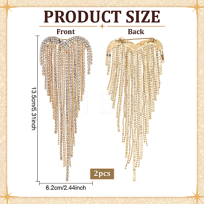 2Pcs Heart Tassel Alloy Rhinestone Lapel Pins for Clothes JEWB-NB0001-30G-1