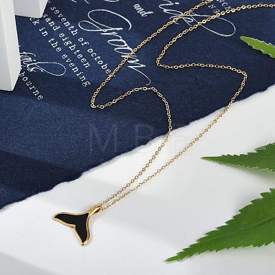 Ion Plating(IP) 304 Stainless Steel & Plastic Whale Tail Pendant Cable Chain Necklaces for Women NJEW-P320-11G-01-1