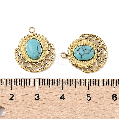 304 Stainless Steel Pave Synthetic Turquoise Pendants STAS-P380-19G-01-1