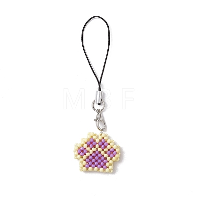 Paw Print Glass Seed Bead Beaded Charm Mobile Straps HJEW-MZ00186-01-1