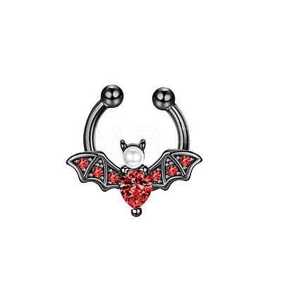 316L Stainless Steel Red Cubic Zirconia Halloween Bat Clip-on Nose Septum Rings WG4B0C3-05-1