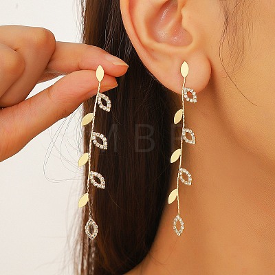 Cubic Zirconia Chains Tassel Earrings EJEW-P236-05G-1