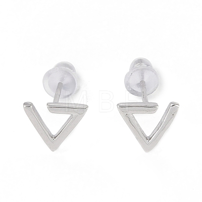 Anti-Tarnish Triangle Rhodium Plated 999 Sterling Silver Stud Earrings for Women EJEW-S215-22P-1