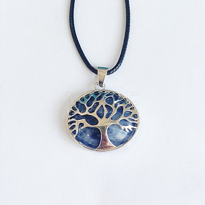 Alloy Pave Natural Sodalite Tree of Life Pendant Necklaces KW6501-2-1