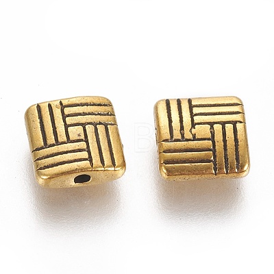 Tibetan Style Alloy Square Carved Stripes Beads TIBEB-5602-AG-LF-1