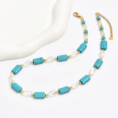 Bohemian Style Handmade Rectangle Synthetic Turquoise & Faceted Teardrop Glass Beaded Necklaces for Women's Date Gift TF2748-1