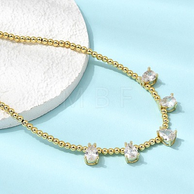 Brass Pave Cubic Zirconia Teardrop Pendant Round Beaded Necklaces NJEW-C121-01G-06-1