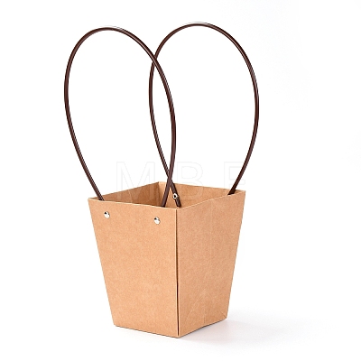 Trapezoid Kraft Paper Gift Bags with Plastic Haddles CARB-P007-A03-A-1