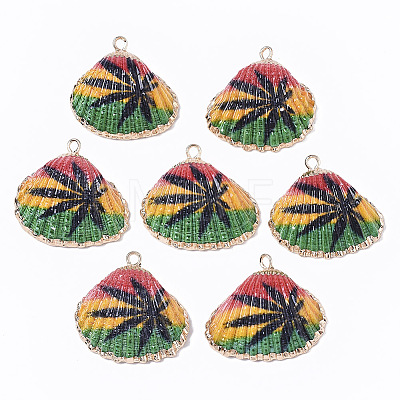 Electroplate Printed Natural Scallop Shell Pendants X-SSHEL-R047-04-A02-1