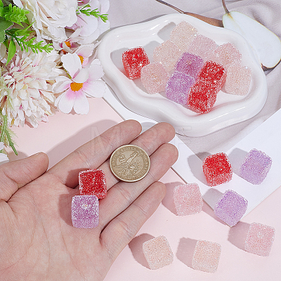 20Pcs 4 Colors Drusy Cube Resin Rhinestone Beads RESI-PA0001-43A-1