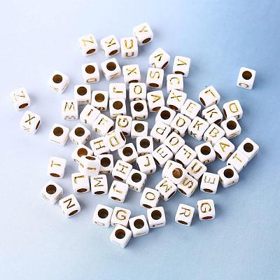 156Pcs 26 Style White Plating Acrylic Letters Beads SACR-YW0001-02-1