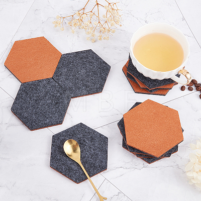 Hexagon Wool Felt Cup Mat DIY-WH0308-13-1