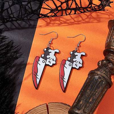 Hallowmas Printed Acrylic Dangle Earrings EJEW-JE06124-01-1