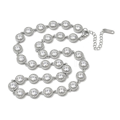 304 Stainless Steel Full Rhinestone Flat Round Link Chain Necklaces for Women SA-CBABBEA-02P-01-1