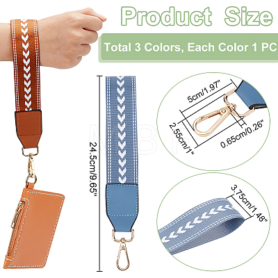 WADORN 3Pcs 3 Colors Nylon Wristlet Short Bag Straps AJEW-WR0001-82-1