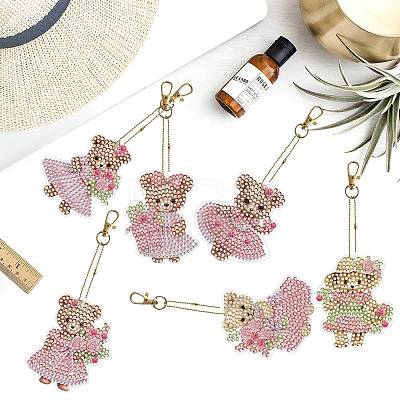 6Pcs Bear DIY Diamond Painting Keychain Kit PW-WG61106-01-1