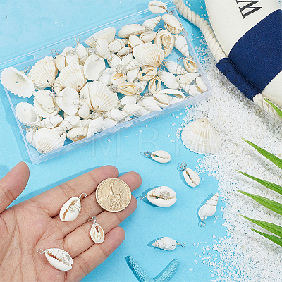 90Pcs 6 Styles Natural Mixed Shell Pendants PALLOY-BM00007-1