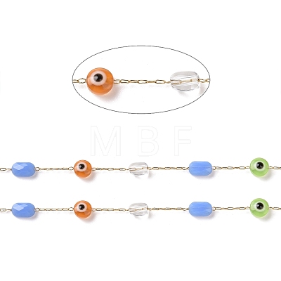 Flat Round with Evil Eye Glass Beaded Chains AJEW-J035-04G-01-1