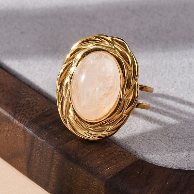 Oval Natural Quartz Crystal Finger Rings RJEW-M063-01G-12-1