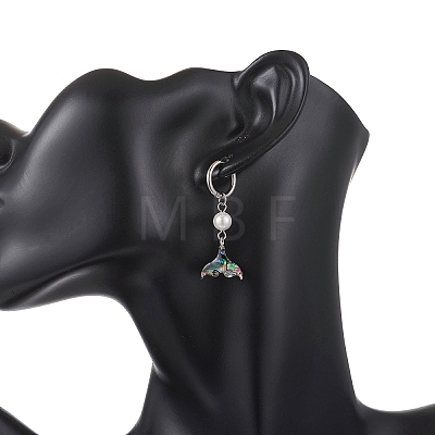 Paua Shell & 202 Stainless Steel Huggie Hoop Earrings EJEW-JE06964-02-1