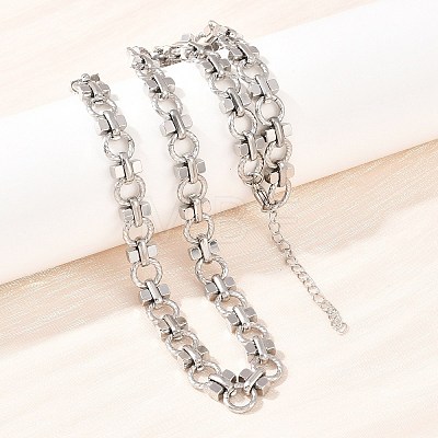8MM 304 Stainless Steel Twisted Ring Link Chain Necklaces NJEW-Z105-04P-04-1