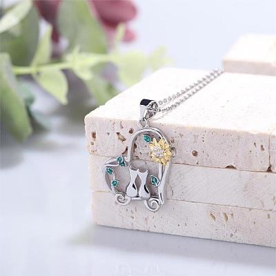 Heart Pendant Necklaces with Daisy Couple Cats Sitting Side-by-Side Necklace Jewelry Gifts for Women Men Cat Lovers JN1111A-1