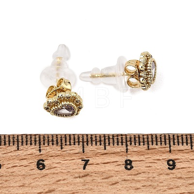 Brass Micro Pave Cubic Zirconia Stud Earrings CU-CBA2AB4-01G-1