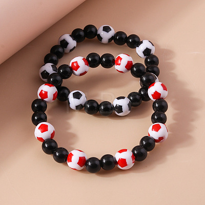 2Pcs Sport Resin Football Beaded Stretch Bracelets for Women Men FS-WG5AFC0-02-1