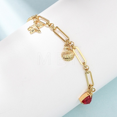 Ocean 304 Stainless Steel Pave Red Cubic Zirconia Charm Anklets for Women SA-CBA3D94-04C-G-1