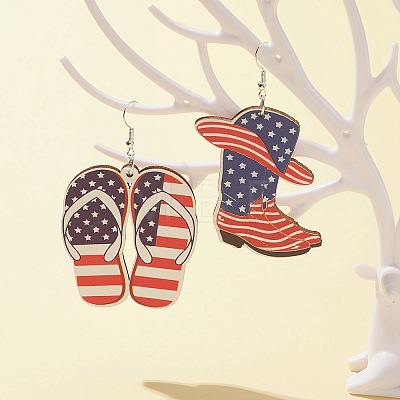 16Pcs 8 Styles Independence Day Theme Single Face Printed Aspen Wood Big Pendants WOOD-FS0001-05-1