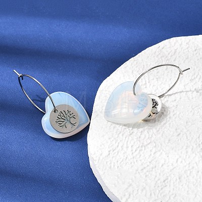 Natural & Synthetic Gemstone & 304 Stainless Steel Hoop Earrings for Women EJEW-G475-05P-1