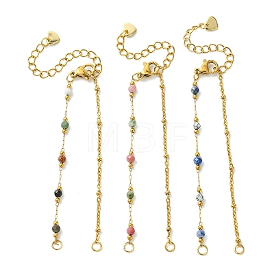 304 Stainless Steel Satellite  Chain & Faceted Round Mixed Gemstone Beads Link Chain Bracelet Making AJEW-JB01622-1