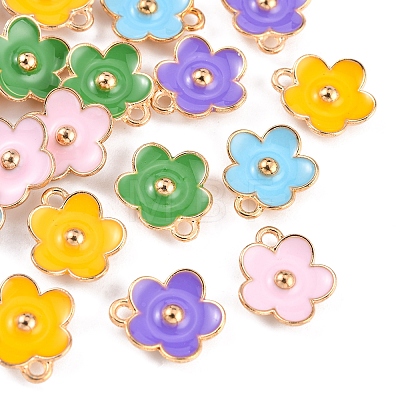 20Pcs 5 Colors Light Gold Plated Alloy Enamel Pendants ENAM-YW0002-09-1