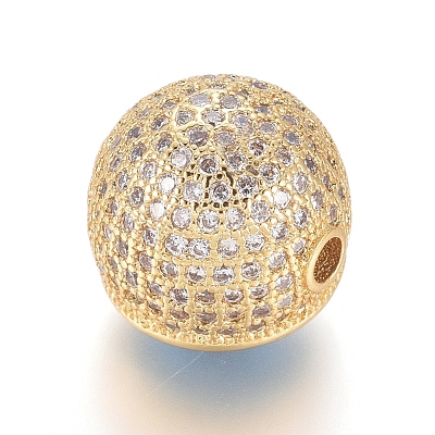 Brass Micro Pave Clear Cubic Zirconia Beads ZIRC-L085-63G-1