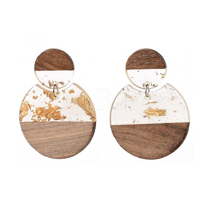 Transparent Resin & Walnut Wood Dangle Stud Earrings Sets EJEW-JE04281-1